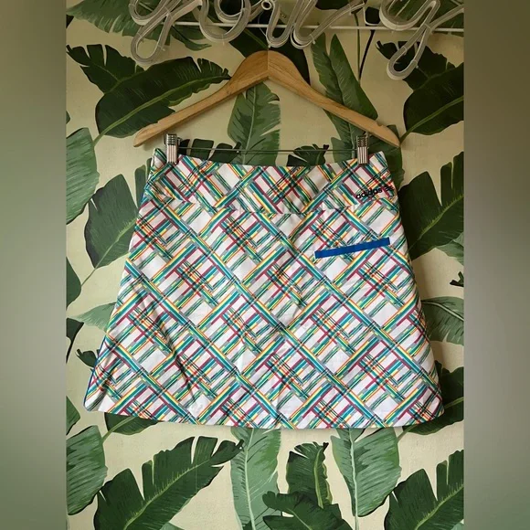 Adidas women's golf skort multicolor geometric checker stripe pattern 4 - Picture 6 of 8